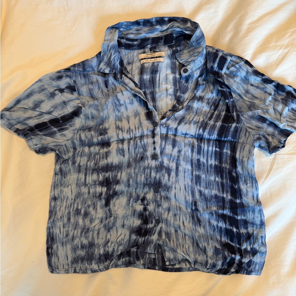 Blue Tie-Dye Button-Up Shirt